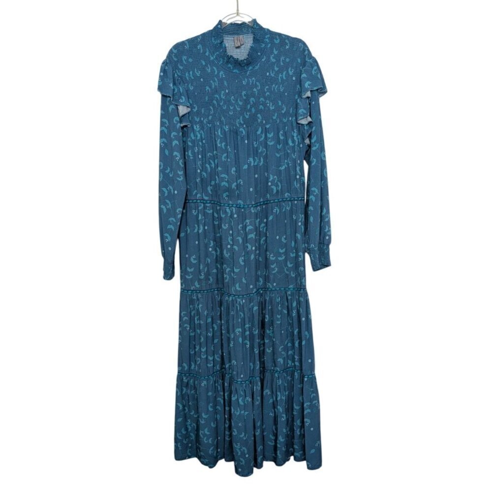 Anthropologie Bl^nk London Laura Tiered Dress Womens Size Large Blue Prairie